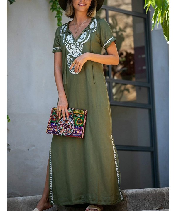 Robe Kaftan Bikini Swimwear Cover Up Casual Long Beach Maxi Dress for Women - Army Green - CJ18WAMT0E3 $28.53-Cover-Ups