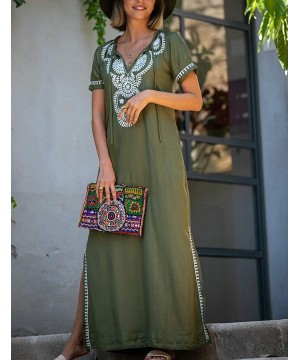 Robe Kaftan Bikini Swimwear Cover Up Casual Long Beach Maxi Dress for Women - Army Green - CJ18WAMT0E3 $28.53-Cover-Ups