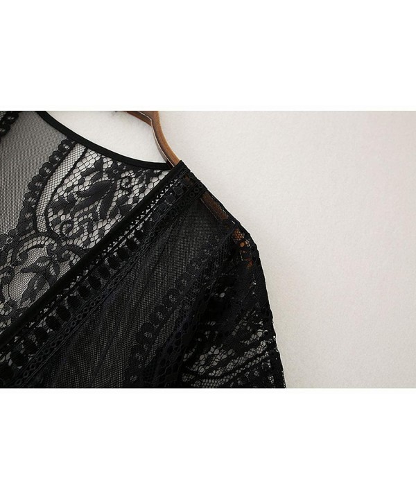 Women's Casual Lace Crochet Kimono Cardigan Bathing Suit Cover Up - 3 Black - CW19CAIT4T4 $21.46-Cover-Ups