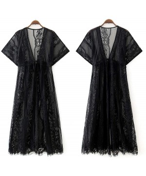 Women's Casual Lace Crochet Kimono Cardigan Bathing Suit Cover Up - 3 Black - CW19CAIT4T4 $21.46-Cover-Ups