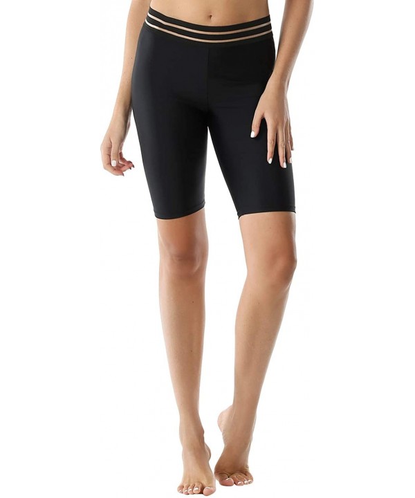 Women's Swim Pants Capris UPF 50+ Water Outdoor Sport Leggings - Black With Mesh - CG196DE6DNW $16.98-Tankinis