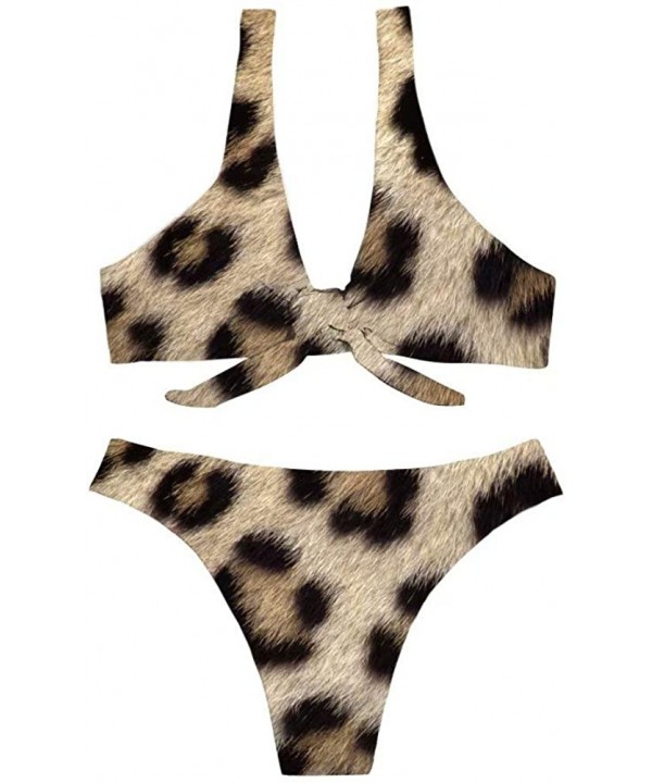 Womens High Cut Bikini Set Two Piece Swimsuits Leopard Tie Knot Bathing Suit - Leopard - C218OSG2OIS $18.58-Sets