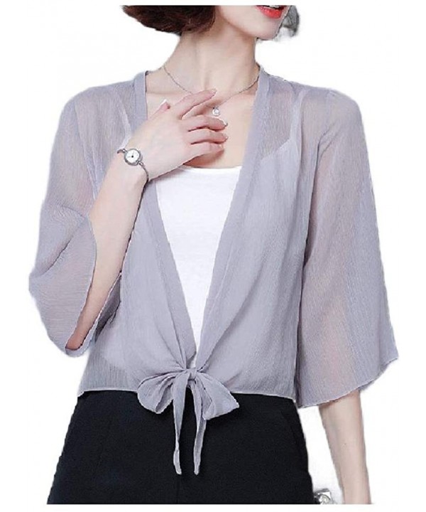 Women's Cover up Loose Chiffon Casual Sheer Cardigan - Grey - C41902N9H6L $18.64-Cover-Ups