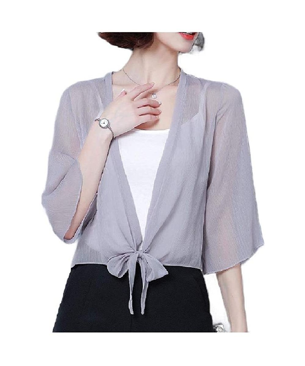 Women's Cover up Loose Chiffon Casual Sheer Cardigan - Grey - C41902N9H6L $18.64-Cover-Ups