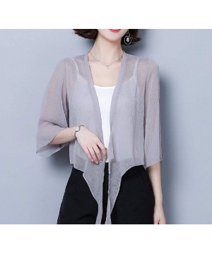 Women's Cover up Loose Chiffon Casual Sheer Cardigan - Grey - C41902N9H6L $18.64-Cover-Ups