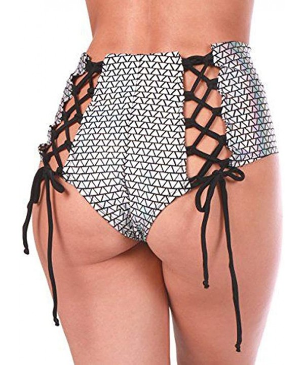 Women Sexy High Waist Bikini Bottom Lace Up Cheeky Swim Bottom Swimsuit Briefs - A - CP18N9AC025 $9.40-Bottoms