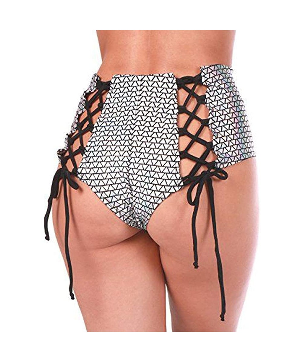 Women Sexy High Waist Bikini Bottom Lace Up Cheeky Swim Bottom Swimsuit Briefs - A - CP18N9AC025 $9.40-Bottoms