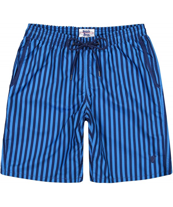 Men's Swim Trunks Quick Dry Bathing Suit w Elastic Waistband Pockets - Cabana Stripe Cool Blue - C9196WK7WZZ $15.32-Trunks