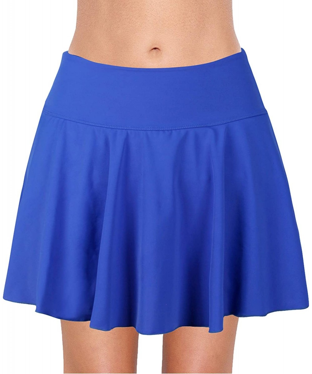 Women's Swimming Skirt with Briefs Solid Ruffle Skirted Waistband Sports Ruched Tankini Bottom - Blue - CS18QWRAQ88 $30.46-Ta...