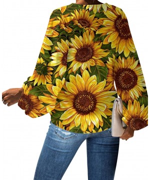 Deep V Neck Tops and Blouses for Work Sunflower Cover Up Batwing Long Sleeve Loose Shirts - Sunflower 1 - CU1932DNECK $20.23-...