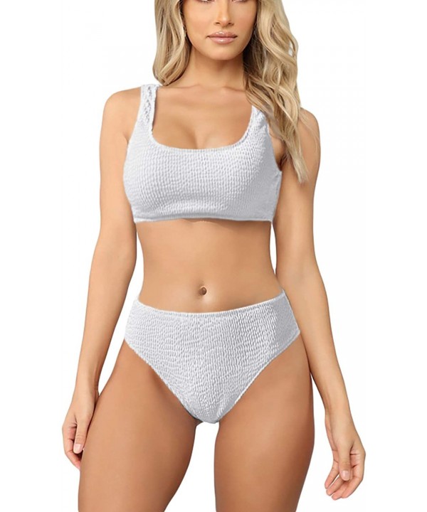 Women's Crop Top Striped Printed High Waisted Cheeky Bikini Set Two Piece Swimsuits - T White - C61947IY2Y5 $20.18-Sets