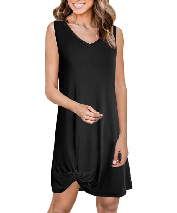 Women Summer Casual T Shirt Dresses Beach Cover up Side Knot Tank Dress - Black - CJ194236RW7 $25.62-Cover-Ups