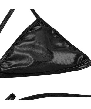 Women's Shiny Metallic Cutout Strappy Padded Lace Up Triangle Bandage Bikini Top - Black - C818WX9RG3U $9.96-Tops