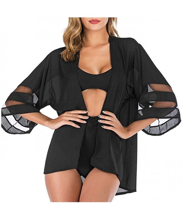 Women's Floral Kimono Cardigan Casual Loose Open Front Beach Cover Up Blouses Tops - Classic Black - CX190TXODMU $14.44-Cover...