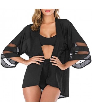 Women's Floral Kimono Cardigan Casual Loose Open Front Beach Cover Up Blouses Tops - Classic Black - CX190TXODMU $14.44-Cover...