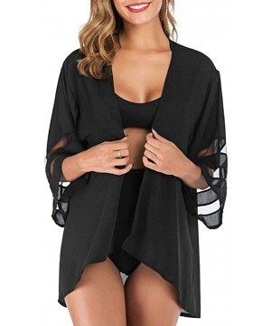 Women's Floral Kimono Cardigan Casual Loose Open Front Beach Cover Up Blouses Tops - Classic Black - CX190TXODMU $14.44-Cover...