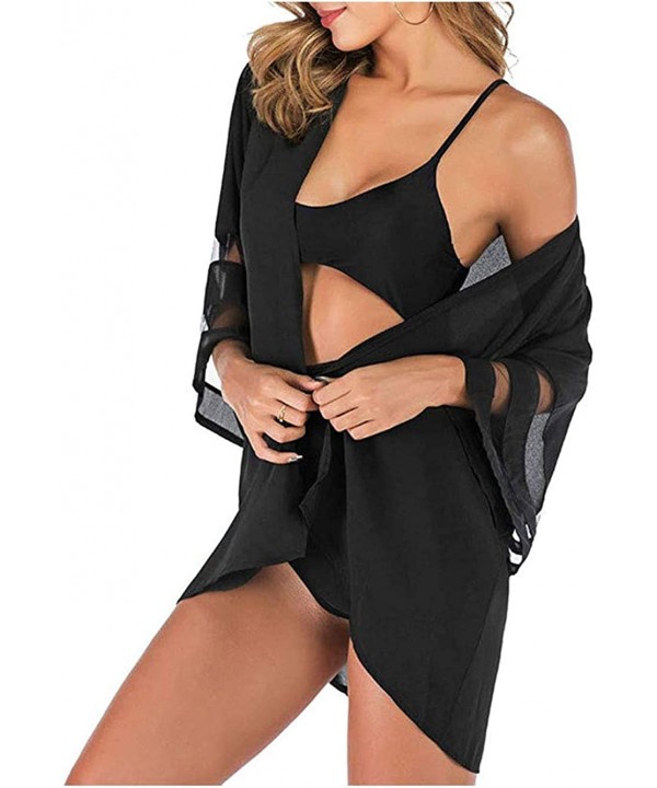 Women's Floral Kimono Cardigan Casual Loose Open Front Beach Cover Up Blouses Tops - Classic Black - CX190TXODMU $14.44-Cover...