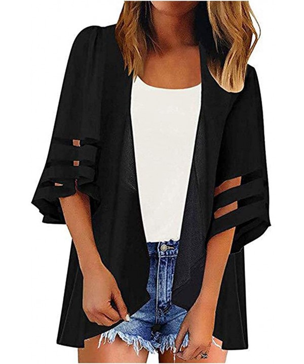 Women's Floral Kimono Cardigan Casual Loose Open Front Beach Cover Up Blouses Tops - Classic Black - CX190TXODMU $14.44-Cover...