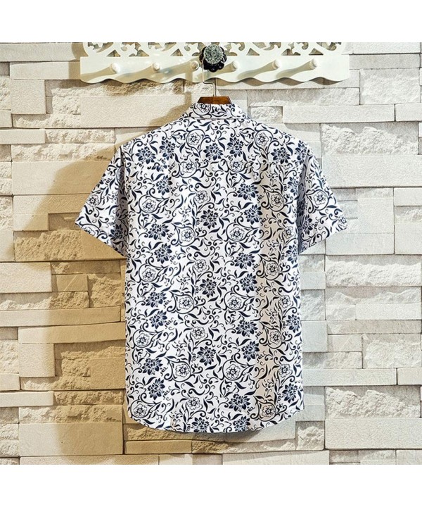 Top for Men Summer Hawaii Print Tee Shirts Casual Short Sleeve Beach T-Shirt Daily Henry Collar Button Blouse M-5XL - White T...