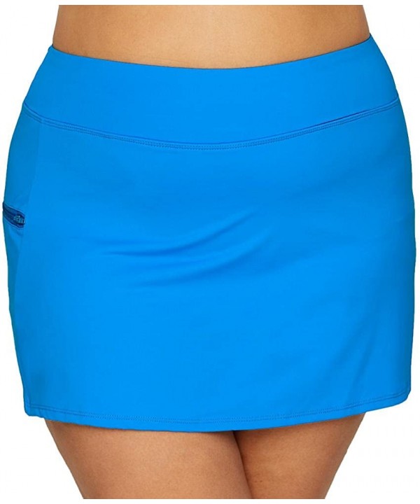 Women's Plus-Size Emma Skort Swimsuit Bottom with Short Underneath - Beach Solids Blue Crush - C5188TW5OS9 $41.83-Racing