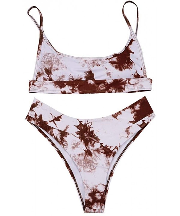 Women's Tie Dye Bikini Swimsuit Scoop Neck Push up Bikini Set Two Piece High Cut Swimwear Bathing Suits - Khaki - C3199UDQ8CK...