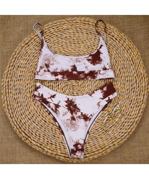 Women's Tie Dye Bikini Swimsuit Scoop Neck Push up Bikini Set Two Piece High Cut Swimwear Bathing Suits - Khaki - C3199UDQ8CK...