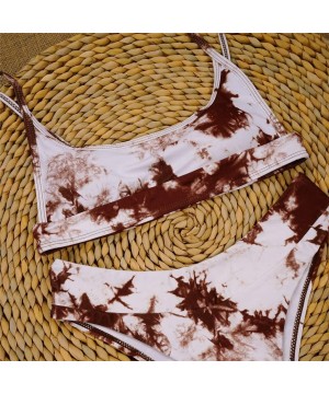 Women's Tie Dye Bikini Swimsuit Scoop Neck Push up Bikini Set Two Piece High Cut Swimwear Bathing Suits - Khaki - C3199UDQ8CK...