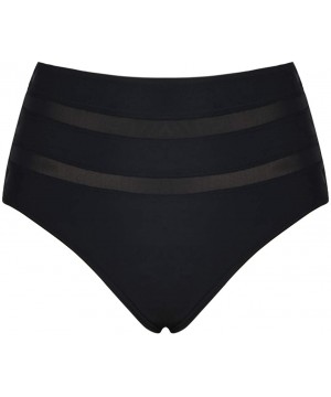 Women's Vintage High Waisted Bikini Bottom Shirred Tankini Briefs - Mesh Black - CF1947IDYIZ $11.00-Bottoms