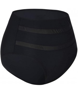 Women's Vintage High Waisted Bikini Bottom Shirred Tankini Briefs - Mesh Black - CF1947IDYIZ $11.00-Bottoms