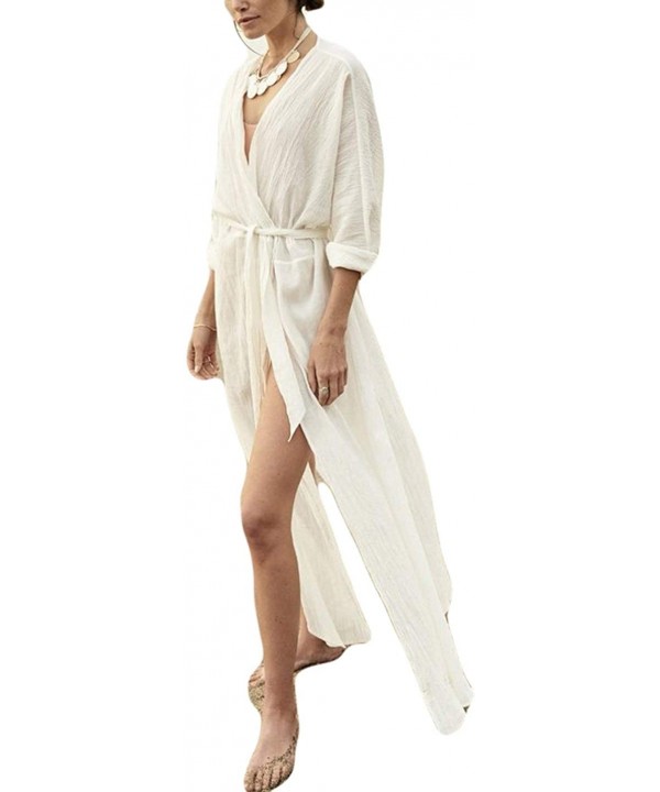 Women Sexy Print Open Front Kimono Cardigan Loose Beach Cover Up Dress - White-9 - CX18MG9UOML $23.52-Cover-Ups