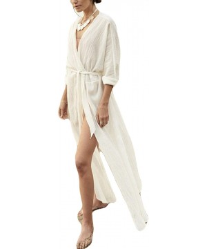 Women Sexy Print Open Front Kimono Cardigan Loose Beach Cover Up Dress - White-9 - CX18MG9UOML $23.52-Cover-Ups