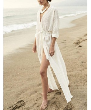 Women Sexy Print Open Front Kimono Cardigan Loose Beach Cover Up Dress - White-9 - CX18MG9UOML $23.52-Cover-Ups