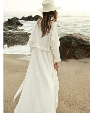 Women Sexy Print Open Front Kimono Cardigan Loose Beach Cover Up Dress - White-9 - CX18MG9UOML $23.52-Cover-Ups