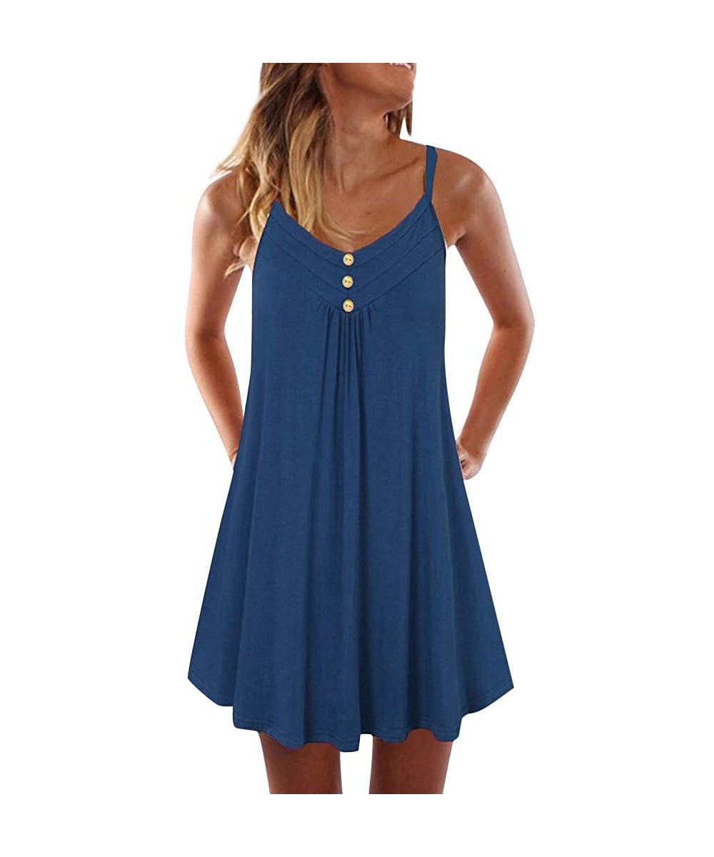 Women Sleeveless Dresses Summer Beach Holiday Loose A-Line Swing Dress Mini Dresses Swing Dress for Women Sundress - Z-12 Blu...