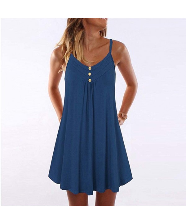 Women Sleeveless Dresses Summer Beach Holiday Loose A-Line Swing Dress Mini Dresses Swing Dress for Women Sundress - Z-12 Blu...