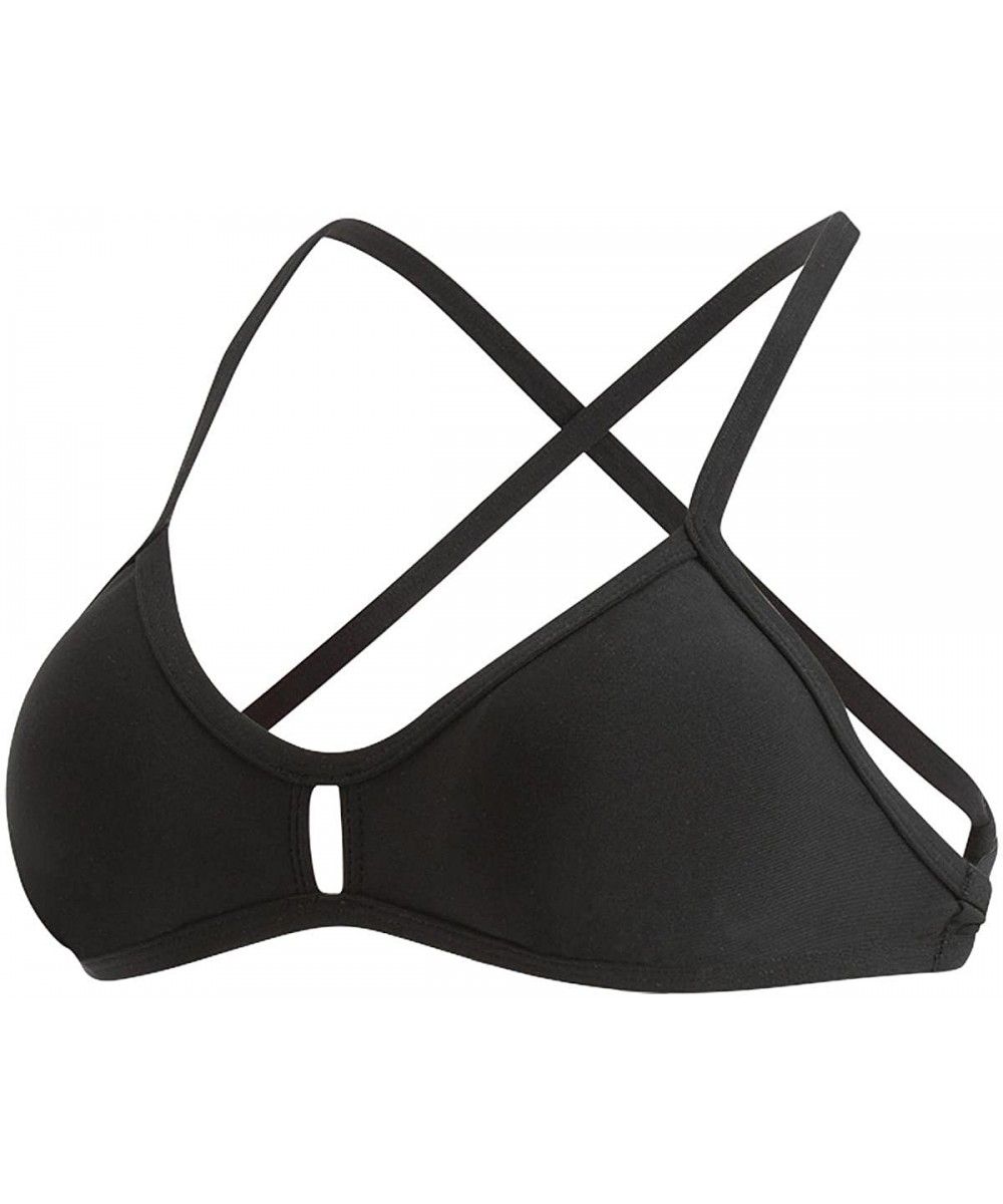 Bellas Solid Vented Bikini Top Female - Black - CH186C2YT8Q $29.66-Tops