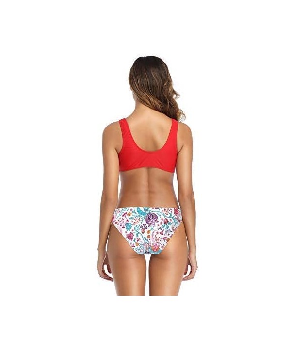 Women's Bathing Suits Tie Knot Front Bikini Floral Print Two Piece Swimsuit - Rose Red - CS18Z7C2ZTG $21.93-Sets