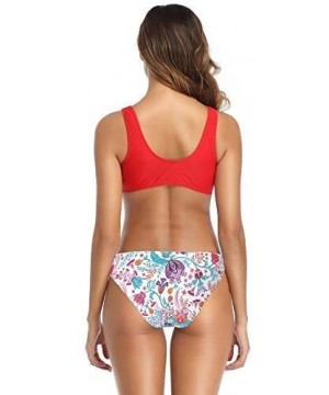 Women's Bathing Suits Tie Knot Front Bikini Floral Print Two Piece Swimsuit - Rose Red - CS18Z7C2ZTG $21.93-Sets