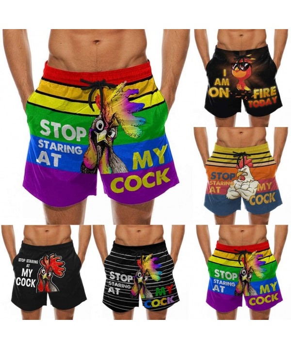 Swim Trunks Men Short Funny Quick Dry Swim Shorts Summer Casual Sports Swimwear Bathing Suits with Pockets - C - Black - CX19...