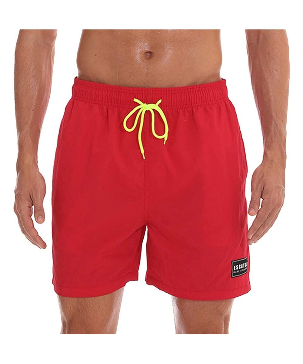 Men's Solid Quick Dry Swim Trunks Water Shorts Swimsuit Beach Shorts - Red - CS18OTKGKZE $13.48-Trunks