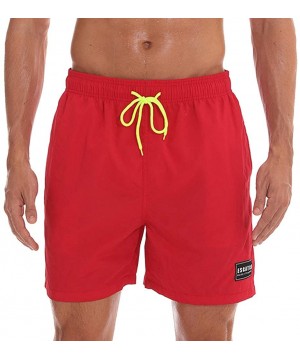 Men's Solid Quick Dry Swim Trunks Water Shorts Swimsuit Beach Shorts - Red - CS18OTKGKZE $13.48-Trunks