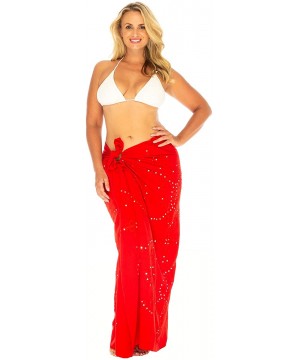 Womens Plus Size Sarong Swimsuit Cover Up Embroidered Beach Wear Bikini Wrap Skirt with Coconut Clip - Red - CJ193XANWQ9 $23....