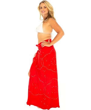 Womens Plus Size Sarong Swimsuit Cover Up Embroidered Beach Wear Bikini Wrap Skirt with Coconut Clip - Red - CJ193XANWQ9 $23....