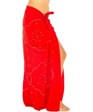 Womens Plus Size Sarong Swimsuit Cover Up Embroidered Beach Wear Bikini Wrap Skirt with Coconut Clip - Red - CJ193XANWQ9 $23....