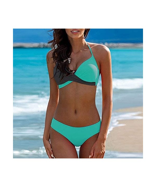 2020 Women Bikini Set Swimsuits High Waist Two Piece Colorblock Push Up Bathing Suits Beachwear - Mint Green - CK190HZ6T80 $2...