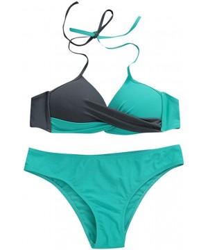 2020 Women Bikini Set Swimsuits High Waist Two Piece Colorblock Push Up Bathing Suits Beachwear - Mint Green - CK190HZ6T80 $2...