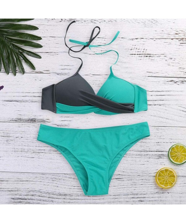 2020 Women Bikini Set Swimsuits High Waist Two Piece Colorblock Push Up Bathing Suits Beachwear - Mint Green - CK190HZ6T80 $2...