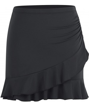 Women's Ruched Flounce Swim Skirt Solid Color Tankini Swimsuit Bottom with Brief - Ruffle Black - CA18SKKKKYS $31.68-Bottoms