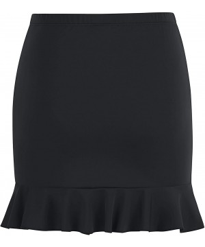 Women's Ruched Flounce Swim Skirt Solid Color Tankini Swimsuit Bottom with Brief - Ruffle Black - CA18SKKKKYS $31.68-Bottoms