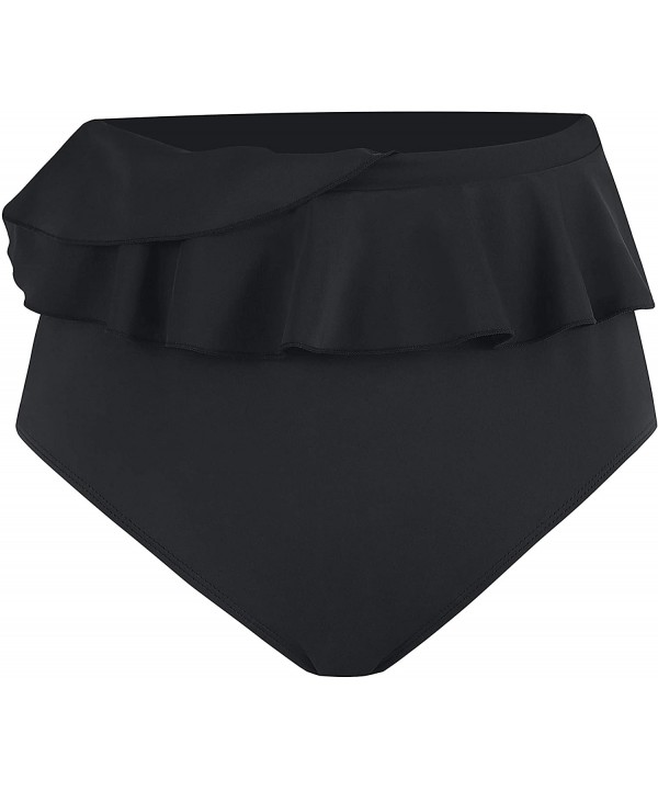 Women's Ruched Flounce Swim Skirt Solid Color Tankini Swimsuit Bottom with Brief - Ruffle Black - CA18SKKKKYS $31.68-Bottoms